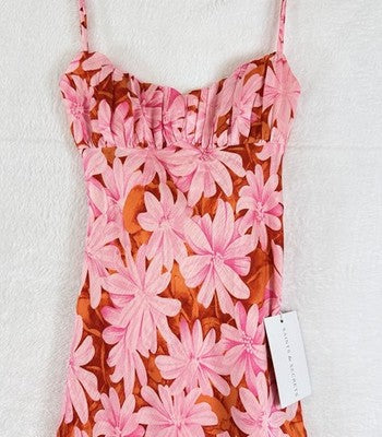 Saint Secrets Dress XS Maxi Sleeveless Pink Floral Twist Back