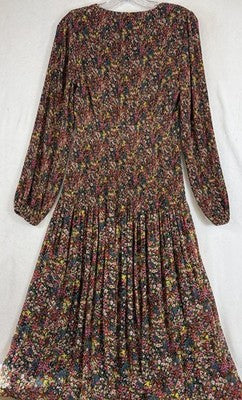 Boden Dress 4 Fit Flare Midi Navy Blue Floral Long Sleeve V Neck Boho Womens