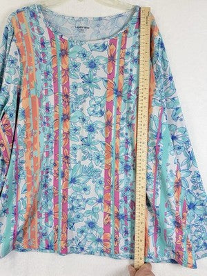 Lands End Rash Guard Womens 3X Swim Top Shirt Long Sleeve Blue Plus Size