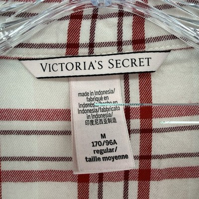 Victoria’s Secret Pajama Top Medium Button Up Long Sleeve Shirt Women Pink Plaid