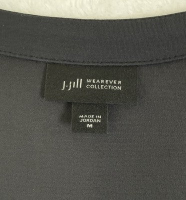 J Jill Wearever Dress Medium Gray Knit Shift V Neck Short Sleeve Pockets V Neck