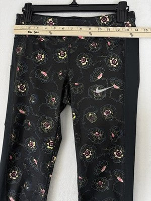 Nike Womens Small Racer Printed Running Tights Black Hibiscus Floral