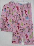 Nick And Nora Pajamas Set Medium Pink Flannel Sock Monkey Christmas Shirt Pants