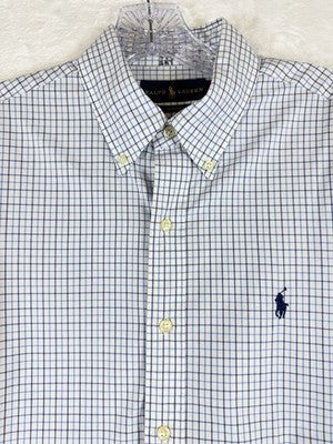 Polo Ralph Lauren Shirt Men Medium Slim Fit Button Down Blue Long Sleeve Cotton