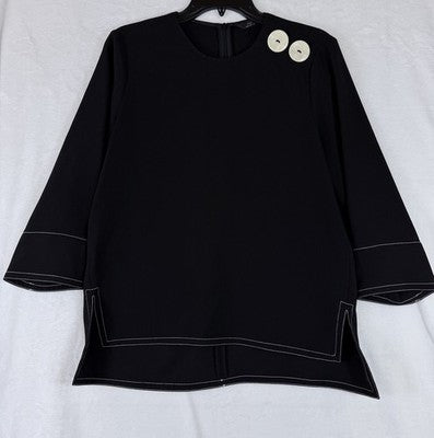 Zara Top Small Women Black Button Shoulder Blouse 3/4 Sleeve