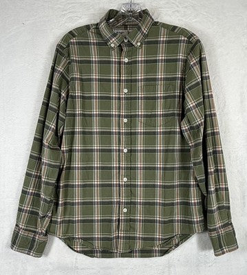 Old Navy Everyday Shirt Regular Fit Small Green Plaid Long Sleeve Mens
