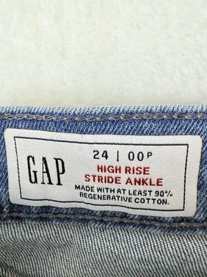 Gap High Rise Stride Ankle Wide Leg Jeans 00 Petite 24 Women NWT Raw Hem Blue