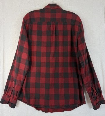 LL Bean Scotch Plaid Flannel Shirt Mens Large Slim Fit Red Plaid Button Down