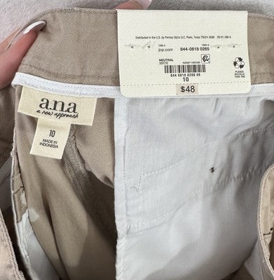 Ana Highest Rise Tapered Linen Blend Pants 10 Pleated Khaki Tan Womens NWT
