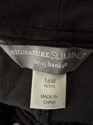 CJ Banks Signature Slimming Pants 16W Petite Black Ponte Knit Womens Plus Size