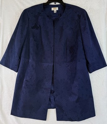 Talbots 18W Petite Jacket Jacquard Vintage Navy Blue 3/4 Sleeve Tunic Plus Size