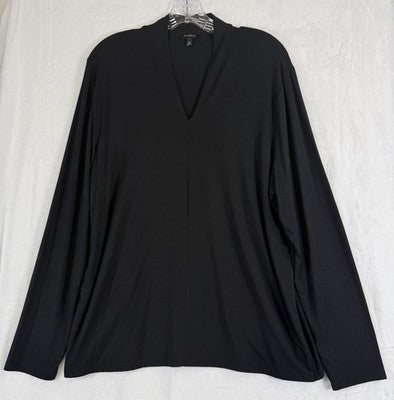 Talbots XL Tops Black Platinum Jersey Knit V Neck Long Sleeve