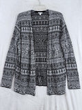 J Jill Small Cardigan Sweater Black White Damask Knit Long Sleeve Womens