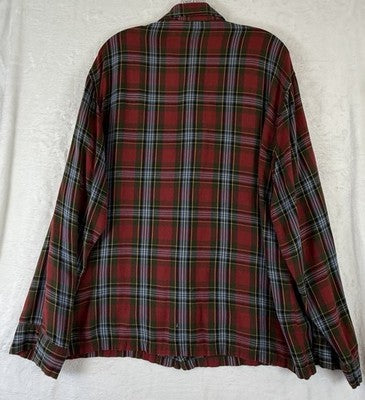 LL Bean Pajama Top Medium Mens Red Plaid Long Sleeve 100% Cotton Vintage