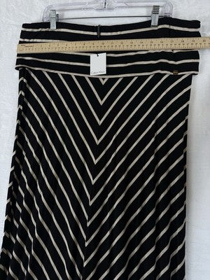 Calvin Klein Maxi Skirt XL Black Ivory Stripe Jersey Knit Fold Over New NWT