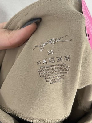 Gottex Leggings XS Gravel Gray Beige NWT Peach Skin Media Pocket Womens NEW