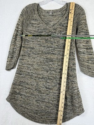 J Jill 100% Linen Sweater XS Tunic Top 3/4 Sleeve Womens Brown V Neck