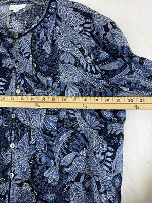 J Jill Medium Petite Tops 100% Linen Blue Floral Long Sleeve Blouse MP