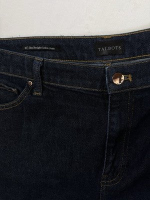 Talbots Slim Straight Ankle Jeans 16 Dark Blue Regina Wash Womens Denim
