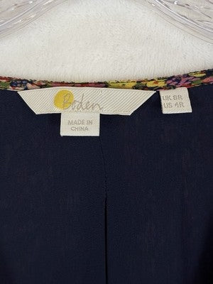 Boden Dress 4 Fit Flare Midi Navy Blue Floral Long Sleeve V Neck Boho Womens