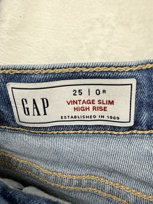 Gap Vintage Slim High Rise Jeans 25 0 Womens Blue Raw Hem Denim