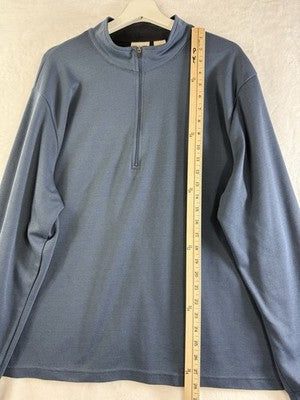 LL Bean 1/4 Zip Pullover Mens XL Blue Mock Neck Long Sleeve