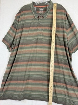 LL Bean SunSmart Polo Shirt XXXL Tall 3XL 3XLT Mens Green Short Sleeve Striped
