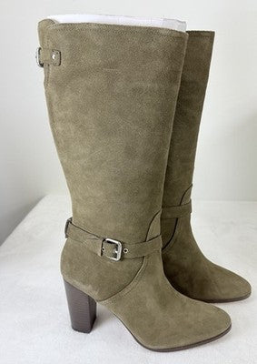 Coach Boots Womens Size 9.5 Beverly Mid Calf Green Suede Leather Block Heel