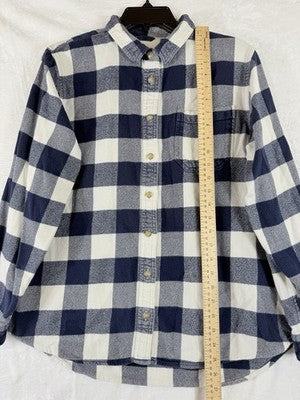 LL Bean Flannel Shirt Womens Large Blue Plaid Organic Cotton Long Sleeve Button