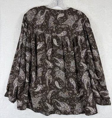 Lane Bryant 22 Tops Long Sleeve Peasant Blouse Brown Floral Plus Size Womens