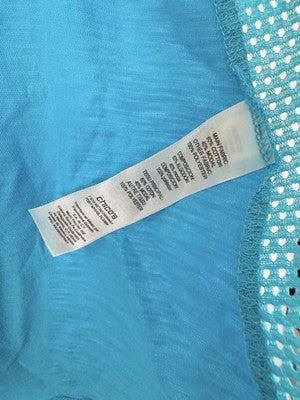 Weekend By Chicos Size 1 Cardigan Pool Blue Medium Jersey Knit Mesh 3/4 Sleeve
