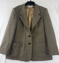 Vintage LL Bean Womens Jacket 12 Petite Brown Houndstooth Wool Blazer 80s 90s