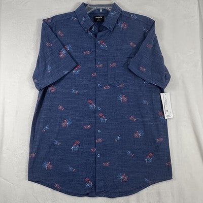 Hurley Shirt Men’s Small Short Sleeve Blue Tropical Birds Button Up Summer NEW