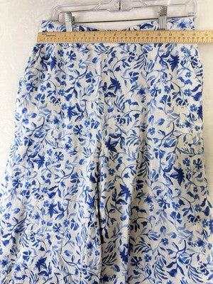 Joie Linen Wide Leg Pants Medium Crop Blue Floral Pull On Womens