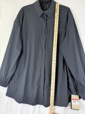 Nike 24.7 Perfect Stretch Shirt Large Women Long Sleeve Oversized Black Top NEW