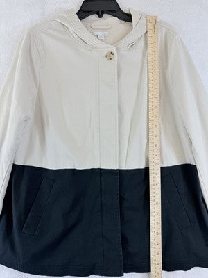 J Jill Large Petite Jacket Hooded Cotton Colorblock Black Tan Womens