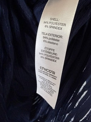 Chicos Tops Size 1 3/4 Sleeves Blue Asymmetrical Hem Womens Medium Blue Top