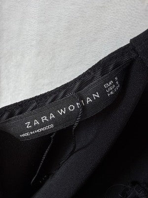Zara Top Small Women Black Button Shoulder Blouse 3/4 Sleeve