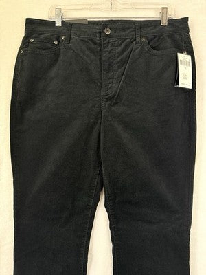 Lauren Ralph Lauren Corduroy Pants 14 Womens Black Mid Rise Straight Leg New NWT