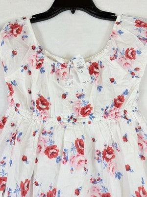 Gap Kids Babydoll Dress Large 10 White Pink Floral 100% Cotton Girls New NWT