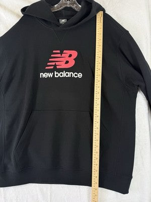 New Balance French Terry Hoodie XL Mens Sweatshirt Black Red Logo 100% Cotton