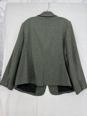 LL Bean Wool Blazer Womens 1X Green Jacket Vintage Silk Blend Tweed Plus Size