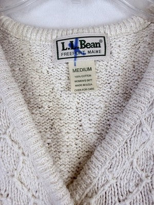LL Bean Sweater Vest Cardigan Womens Medium Ivory 100% Cotton