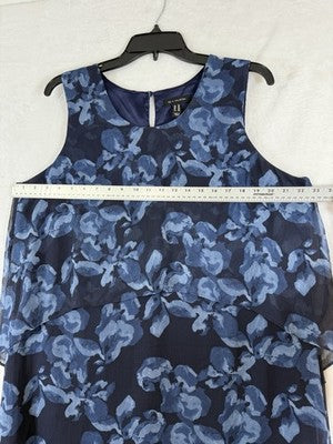 H By Halston Dress 16 Sleeveless Blue Floral Print Layered Shift Women