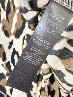 Chicos Travelers 2 Top Leopard Print Tunic 3/4 Sleeve Asymmetrical Womens Large