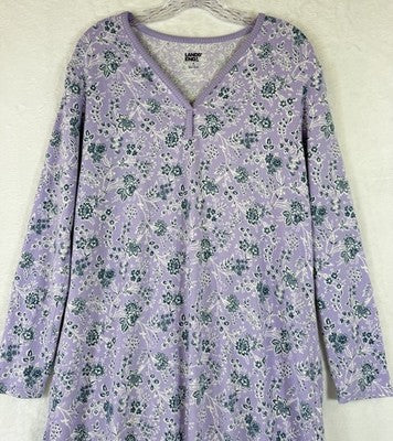 Lands End Nightgown Medium Cozy Classic Long Sleeve Purple Floral Womens Pajamas