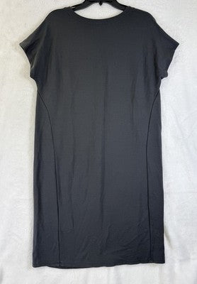 J Jill Wearever Dress Medium Gray Knit Shift V Neck Short Sleeve Pockets V Neck