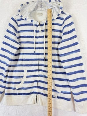 LL Bean Hoodie Women Small Nautical Blue Striped 100% Cotton Sweatshirt Full Zip
