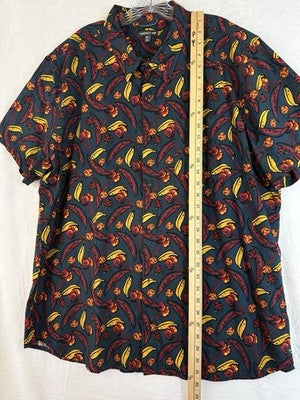 Toad And Co Mens Shirt XXL Fletcher Blue  Fruit Print Short Sleeve Button Up