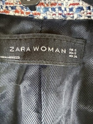 Zara Jacket Women Small Blazer Tweed Boucle Gold Button